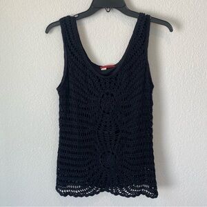 Tape Measure Black Crochet Bohemian Silk Blend Top Size XL
